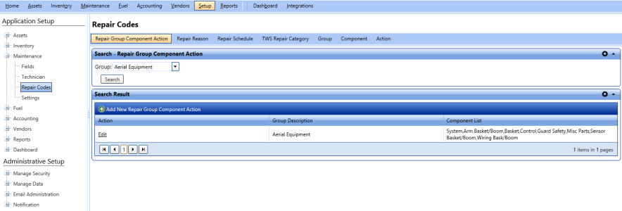 Repair group component action tab